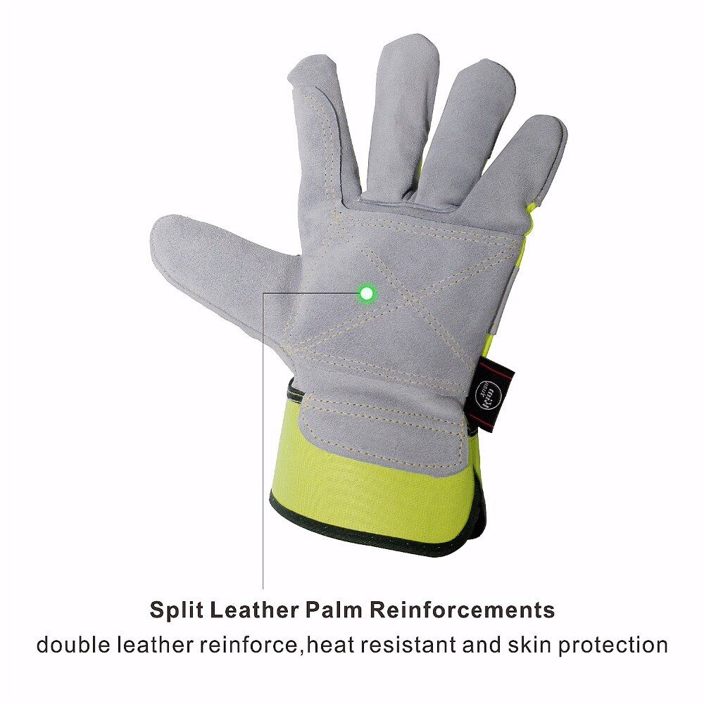 KIM YUAN 004 Leather Green Security Work Gloves, Anti-slippery & Dirt-resistant, for Gardening/Construction/Outdoor, Men&Women