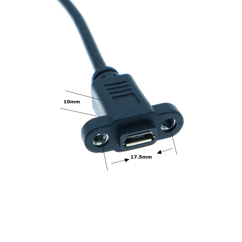 Micro USB USB 2.0 Male Connector to Micro USB 2.0 Female Extension Cable Pitch 17.5mm With screws Panel Mount Hole 0.25m