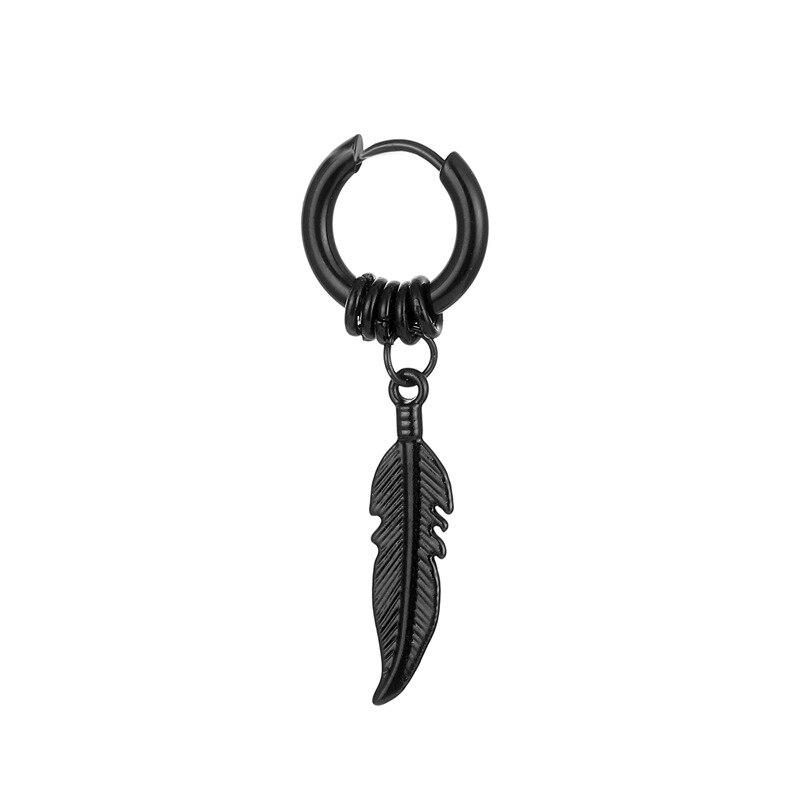 Korean Stainless Steel Coil Feather Earrings For Women Man Punk Goth Hoop Earrings Ear Clip On Piercing Jewelry