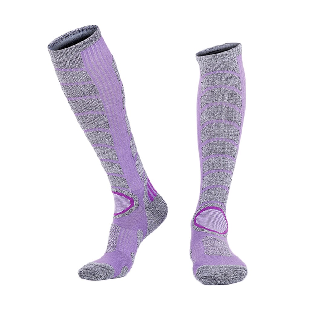 Masculino feminino longo quente neve meias de esqui caminhadas ao ar livre inverno esporte meias snowboard: Purple M
