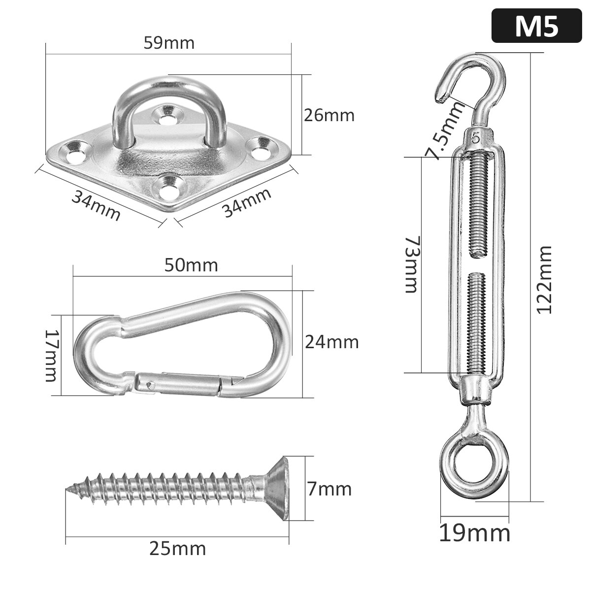 24pcs Sun Shade Sail Accessories for Triangle or Square Shade Sail Replacement Fitting Tools
