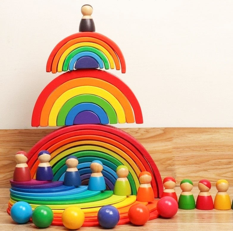 Kinderen Houten Rainbow Blokken Houten Ballen Poppen Rainbow Building Stapelen Blokken Montessori Kleur Sorteren Educatief Speelgoed