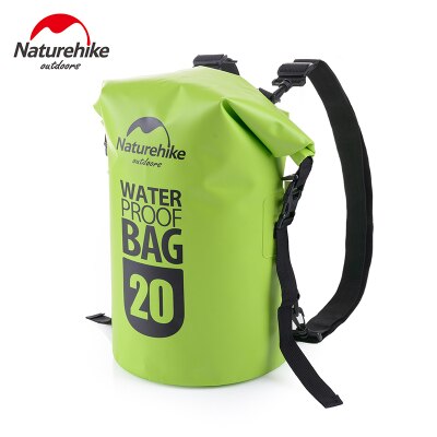 Naturehike Waterproof Backpack 2 Shoulder Straps Ocean Pack Outdoor Beach Swimming Storage Bag Camping Drifting Kayak Dry Bag: 20L Green