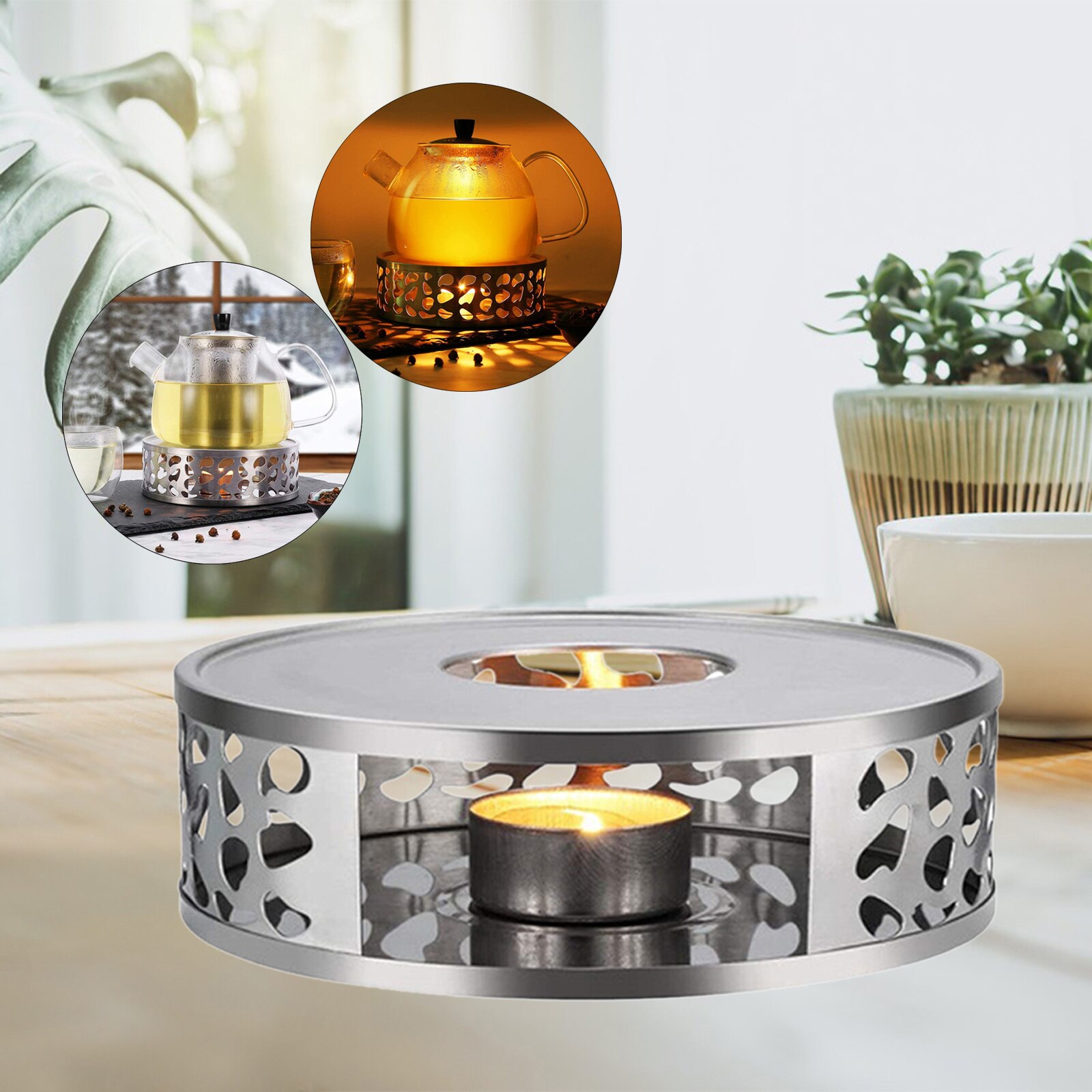 Candle TeaPot Warmer Stainless Steel Household Tea Stand Candle Base Hollow Out Heater Stand For Teapot Cups Milk Warmer 1 PC