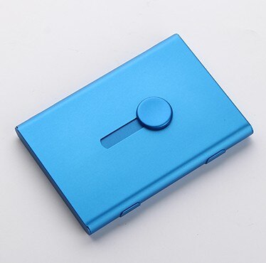 Hand push Business Name Cards Wallet Holder Aluminum Metal Pocket Case: blue