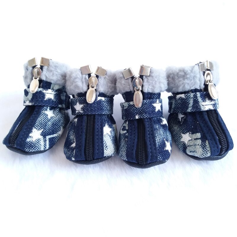 Pet Dog Boots Shoes for Chihuahua Winter Warm Snow Boots for Small Dogs Cats Anti Slip Zipper Casual Pet Shoes Puppy Sneakers: white star / 5