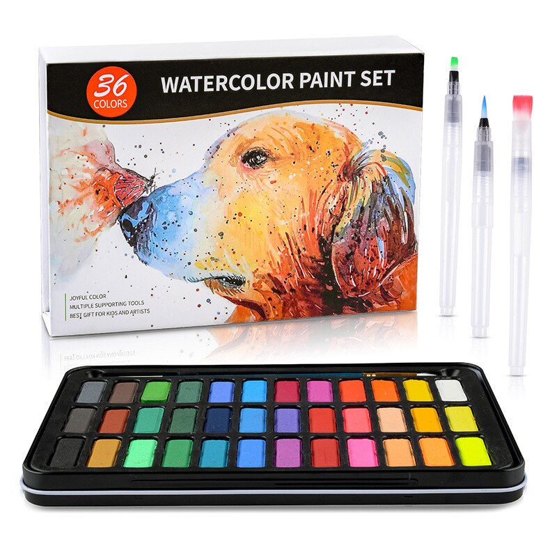 Professionelle Feste Aquarell Malen Set 36 Farben Kunst Set Mit Wasser Pinsel Stift Aquarell Malerei Pigment A2001-5