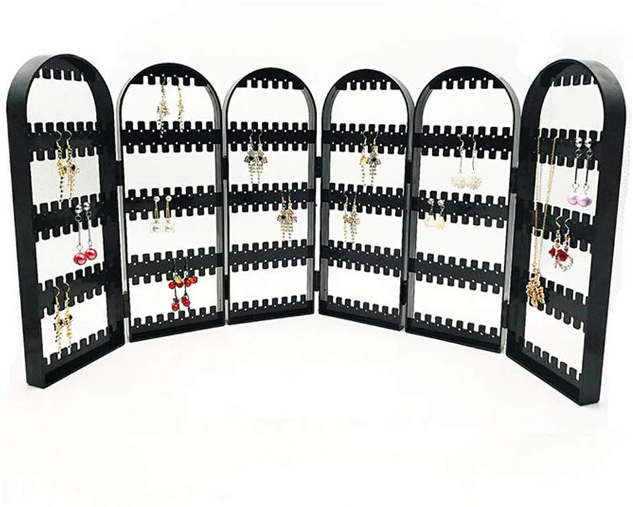 6 Layer 360 Holes Earring Holder Folding Plastic Stand Ear Stud Display Screen Earring Stand Jewelry Organizer Holder-Acrylic: Black