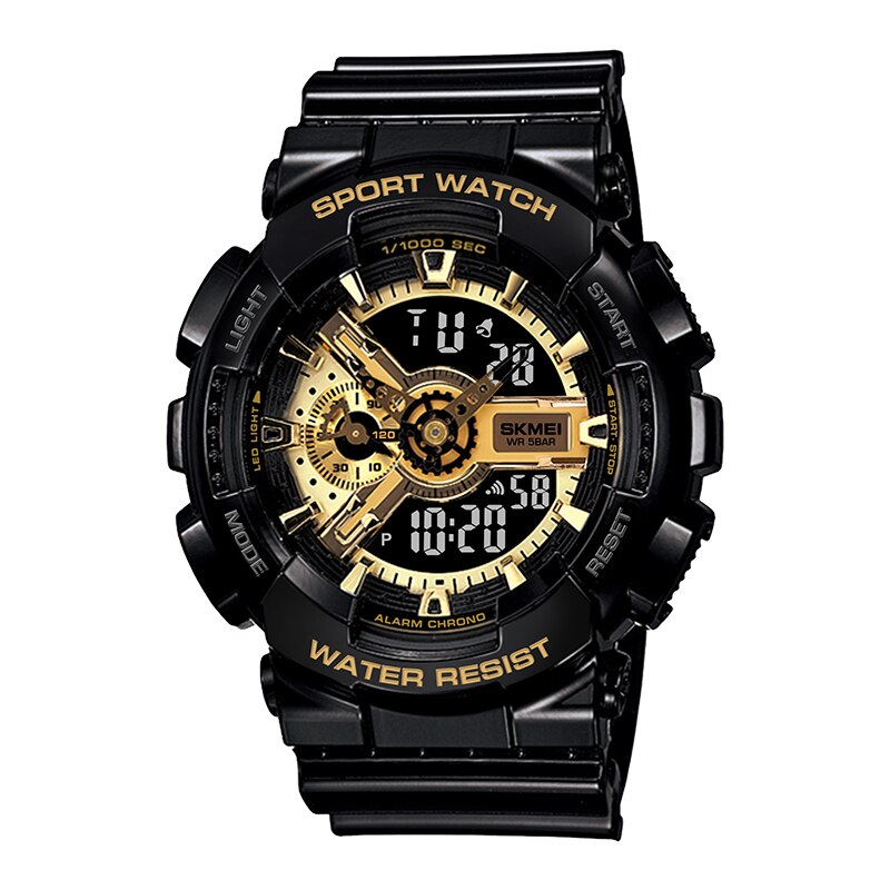 Mode Digitale Horloge Mannen Student Waterdichte Dual Horloges Led Chrono Alarm Klok Heren Horloges Cool Uur Jongens: Gold