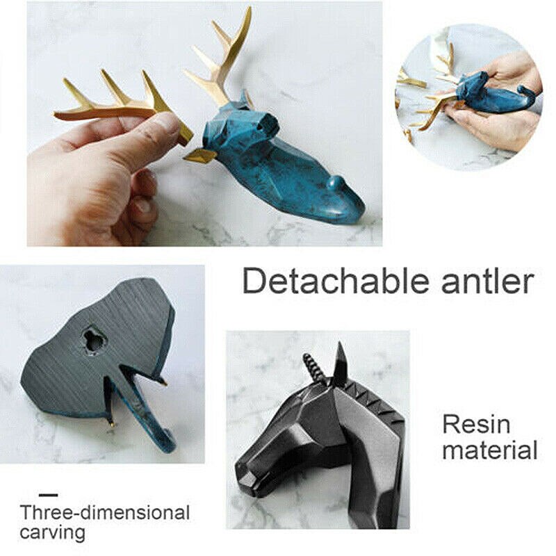 Colgador de pared de cabeza de Animal de estilo nórdico, Perchero de ciervo, rinoceronte, gancho para ropa, soporte para llaves, decoración del hogar de resina, 1 unidad
