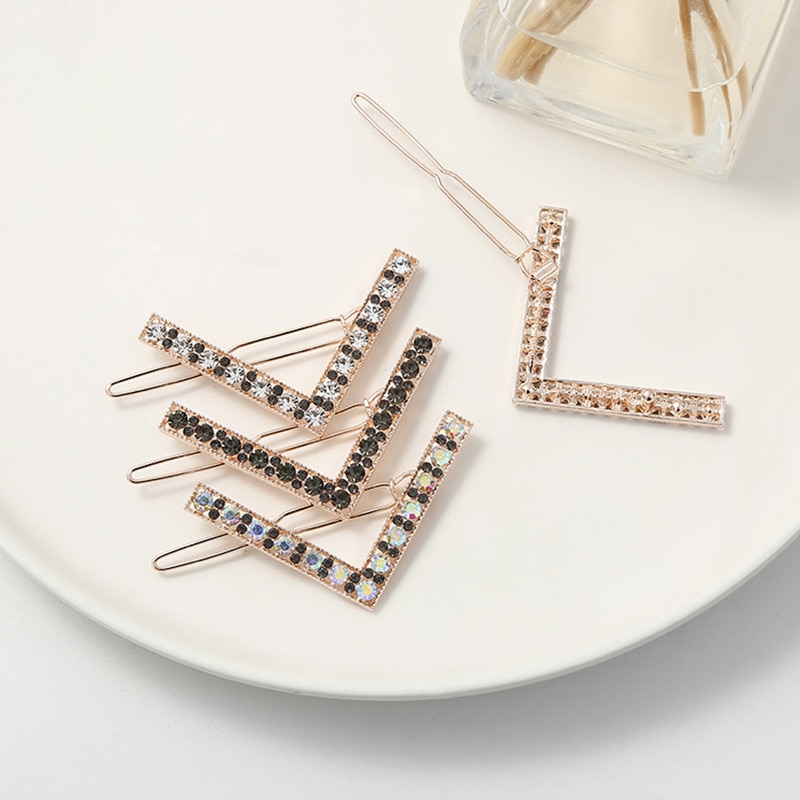 Pasador de Clip de pelo de , diadema de cristal geométrica de Metal, pasador circular con forma de V, soporte para niñas, accesorios de cabello para mujer