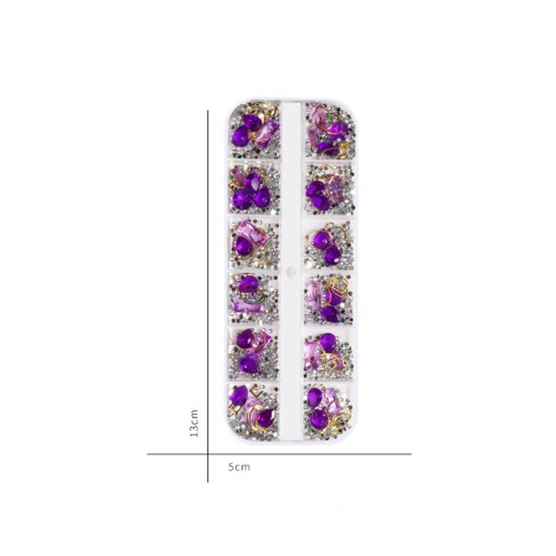 12 gitter farverige krystal alien nitte perle blandet pakke neglesten perler nitter flad ryg skinnende spidser 3d neglekunst dekorationer
