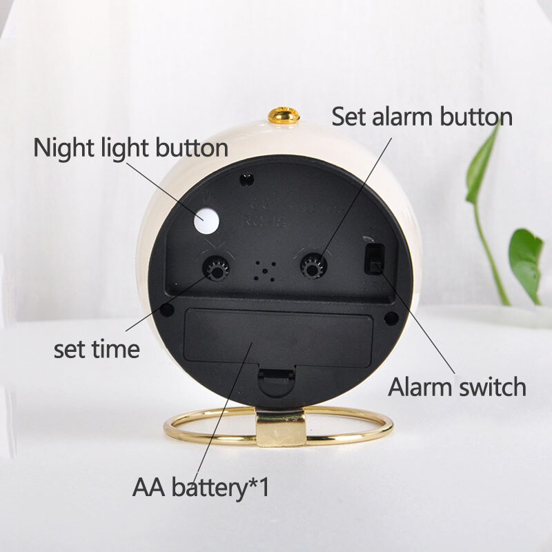 Europe Table Clock Metal Glass Alarm Clock Cute Mini Desk Watch with LUMINOVA Night Light Home Living Room Decoration