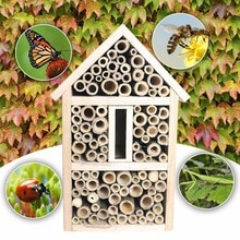 Bee House Bamboo Bee Hive For Solitary Bees House Garden Decoration Hand-made Crafted Pine Wood