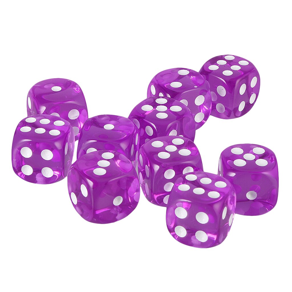 10pcs 16mm Six-sided D6 Dice for D&D TRPG Party Game Supplies: Purple