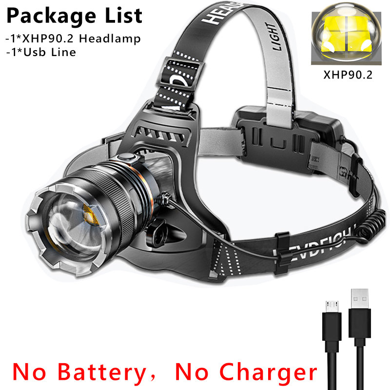 ZK40 30000LM Upgrade Headlamp Sensor XHP90 Fishing Headlight 18650 Battery Flashlight USB Rechargeable Head Lights Torch Lantern: Red / Silver