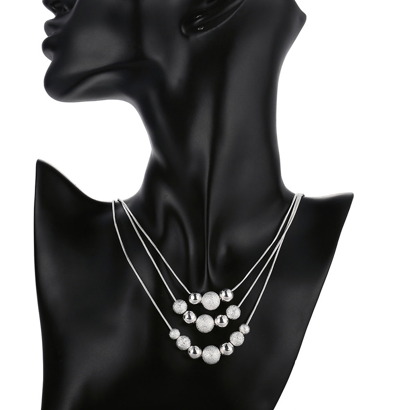 925 silber Schmuck setzt 3 Schicht Peeling & Glatte Perlen Schlange Kette Halskette Ohrringe Für Frauen Hochzeit