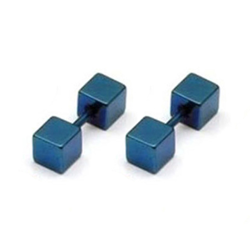 Pendientes cuadrados geométricos de doble cara para mujer/hombre, tornillo de acero inoxidable, Pin fino para oreja, joyería pequeña para hueso del oído, 2 uds.: Verde / Bañado en rodio de imitación