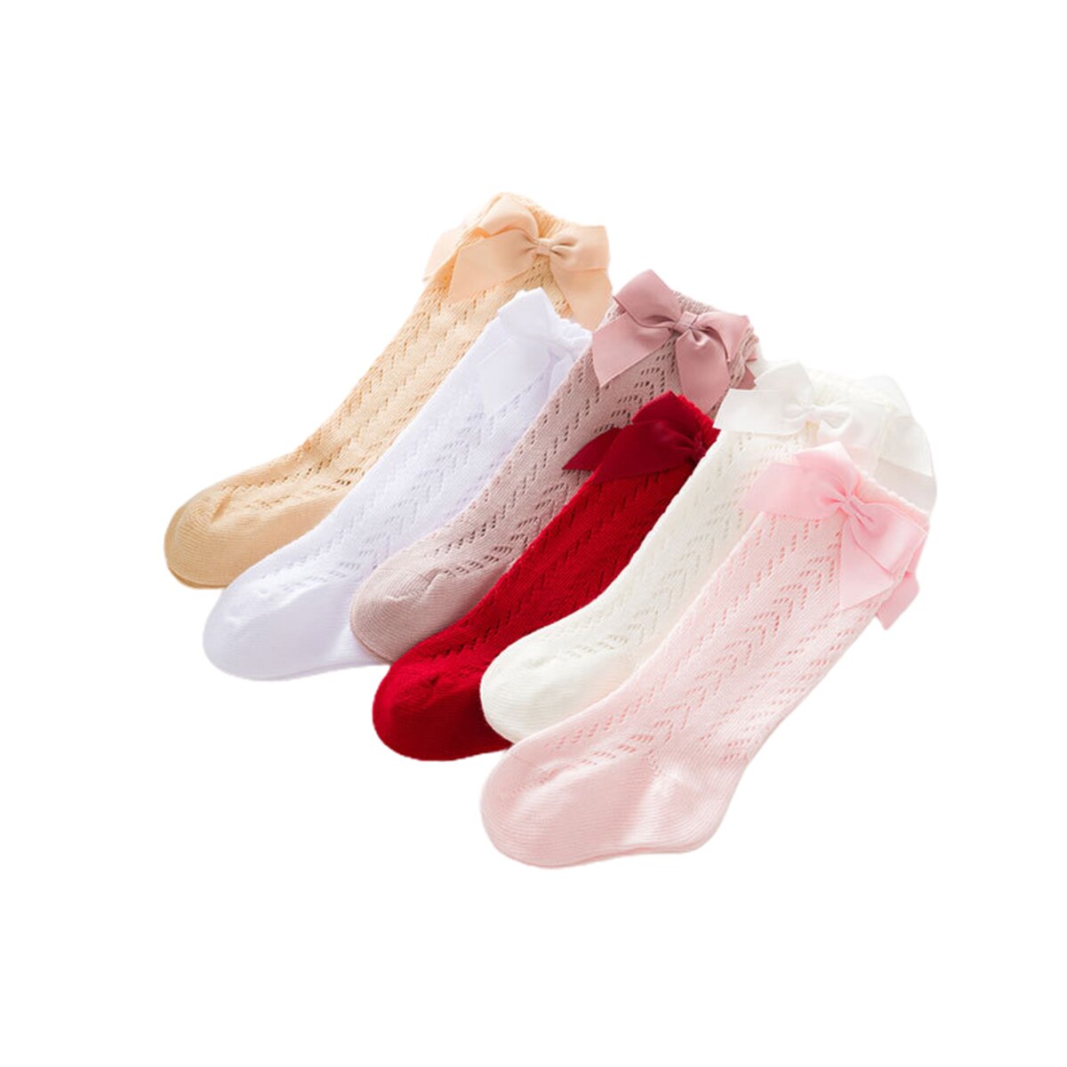 1 Paar Baby Baby Meisjes Solid Cotton Mesh Been Warmer Sokken Boog Knoop Leuke Soft Knie Hoge Baby Peuter Kinderen meisje Sokken 0-3Y