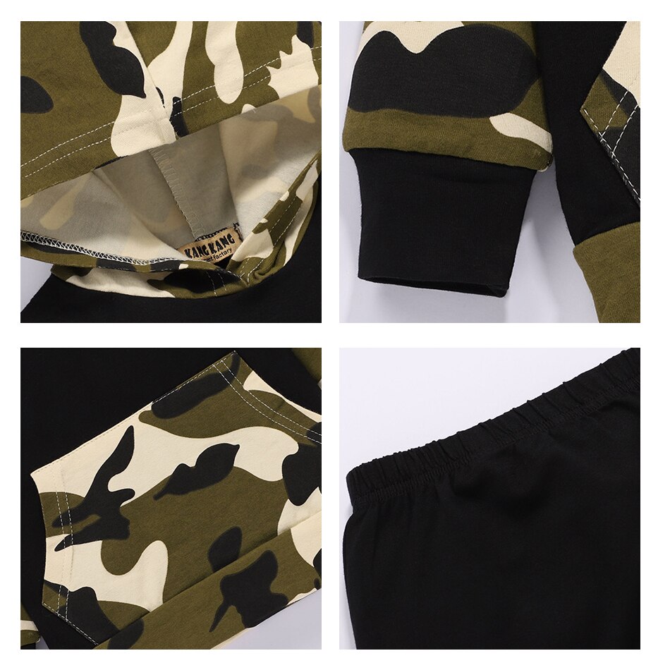 Ropa de camuflaje para niños y niñas, traje de Sudadera con capucha y pantalones con estampado de 3M-3T