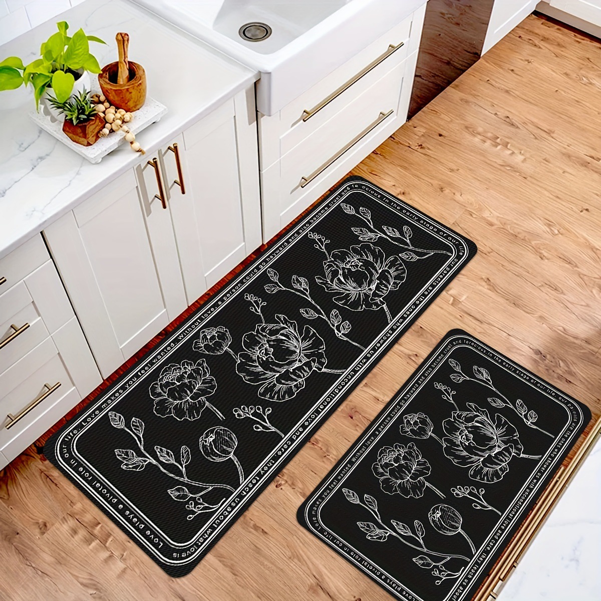 VIKAMA-alfombra de cocina de terciopelo de cristal nórdico, alfombra antideslizante y resistente a la suciedad, alfombra larga absorbente de aceite: 1000mm x 1000mm / Plata