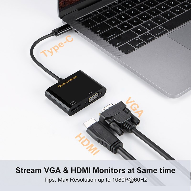 CableCreation USB Typ C zu HDMI VGA Adapter Typ C zu HDMI 4K 60Hz und VGA 1080P 60Hz Konverter Hub Dock für Macbook pro Dell