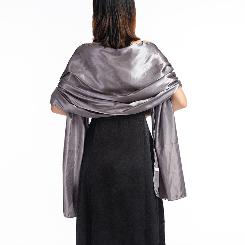 Vestido de noche largo de satén para mujer, bufanda protectora para cuello, pañuelo para la cabeza, capa fina con borlas para , chal cálido, Hhijab, Q63: Gris