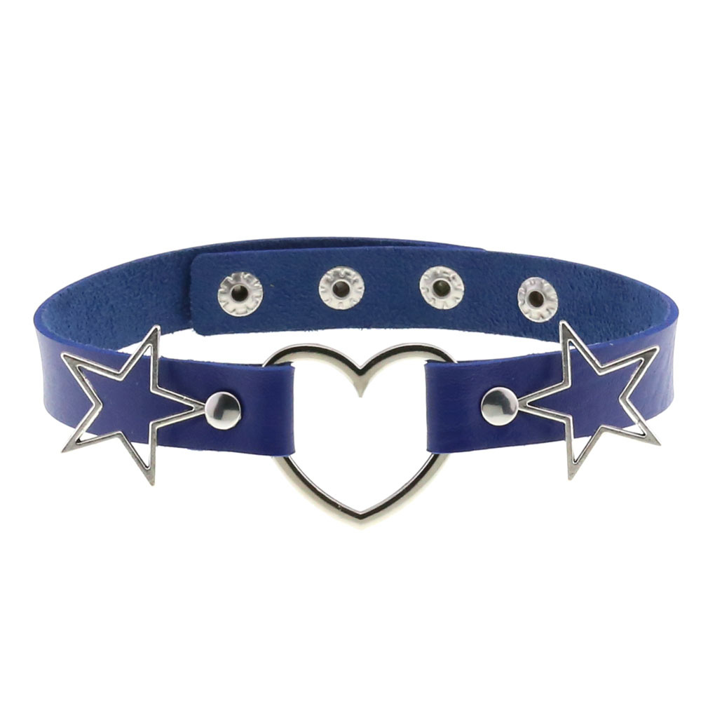 Goth Punk PU Leather Collar Choker Necklaces Women Harajuku Steampunk Rock Star Body Birthday Party Chocker Jewelry: Blue