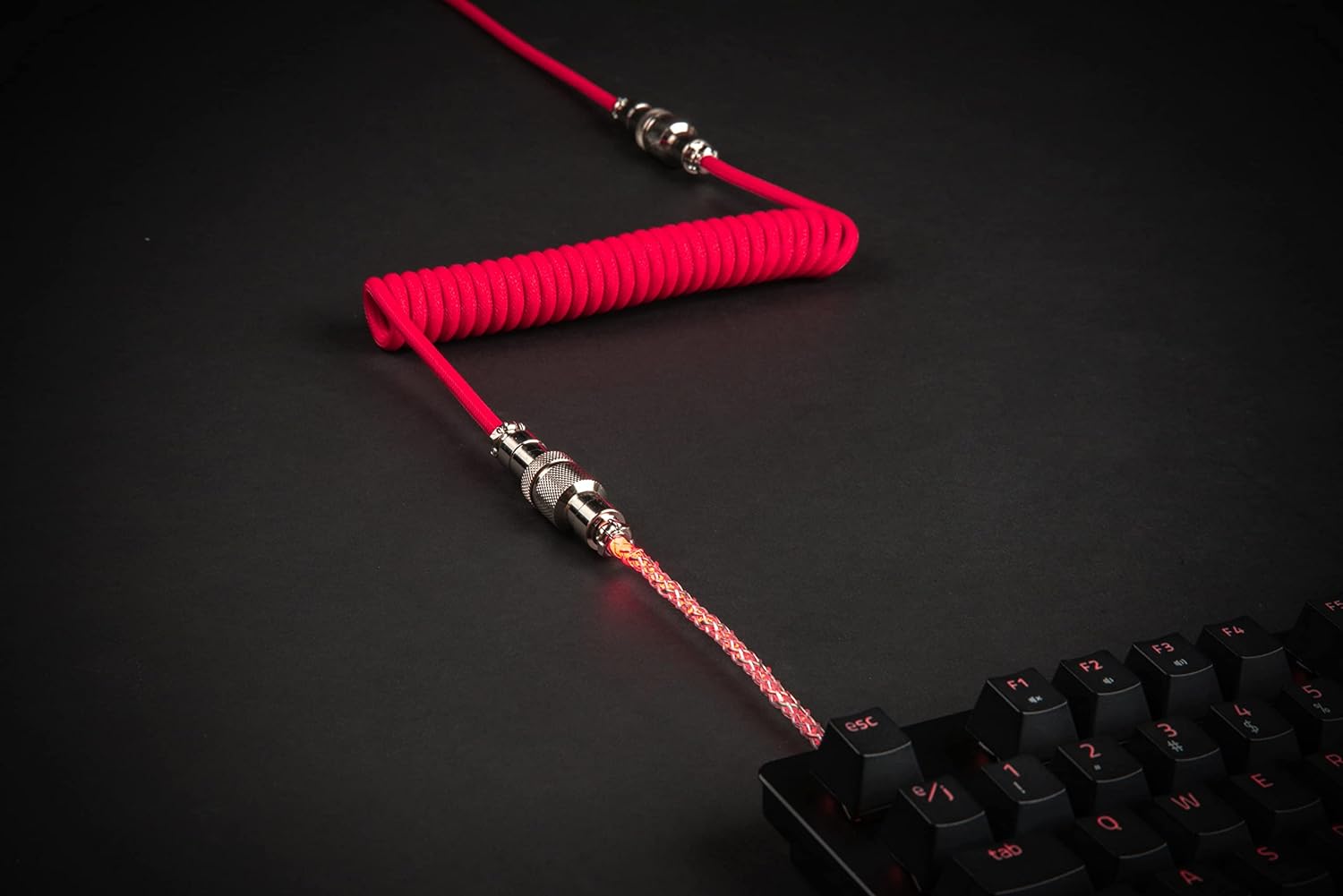 Lighting Coiled Keyboard Cable USB C Cable with RGB Line Mechanical Keyboard Cable Double-Sleeved Aviator Keyboard Cable: Red