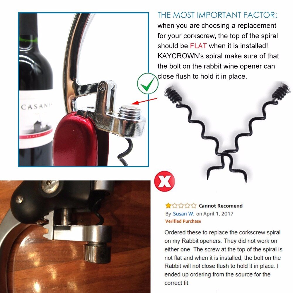 Replacement Corkscrew Spiral/Worm for Rabbit and BestUtensils Wine Opener Waiter Corkscrew Wine opener Replacement Spiral