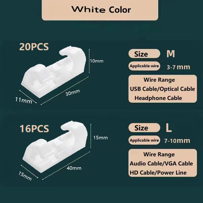 Organizador de cables, Clips acrílicos para cables, gestión de cables, soporte para enrollador de cables, organizador de cables adhesivo reutilizable, soporte para cables de TV y PC: Morado