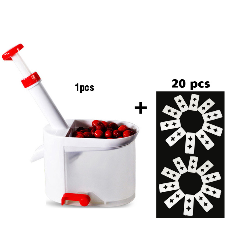 Nyhed super kirsebær pitter sten corer remover maskine kirsebær corer med container køkken gadgets værktøj: 1 maker 20 pad