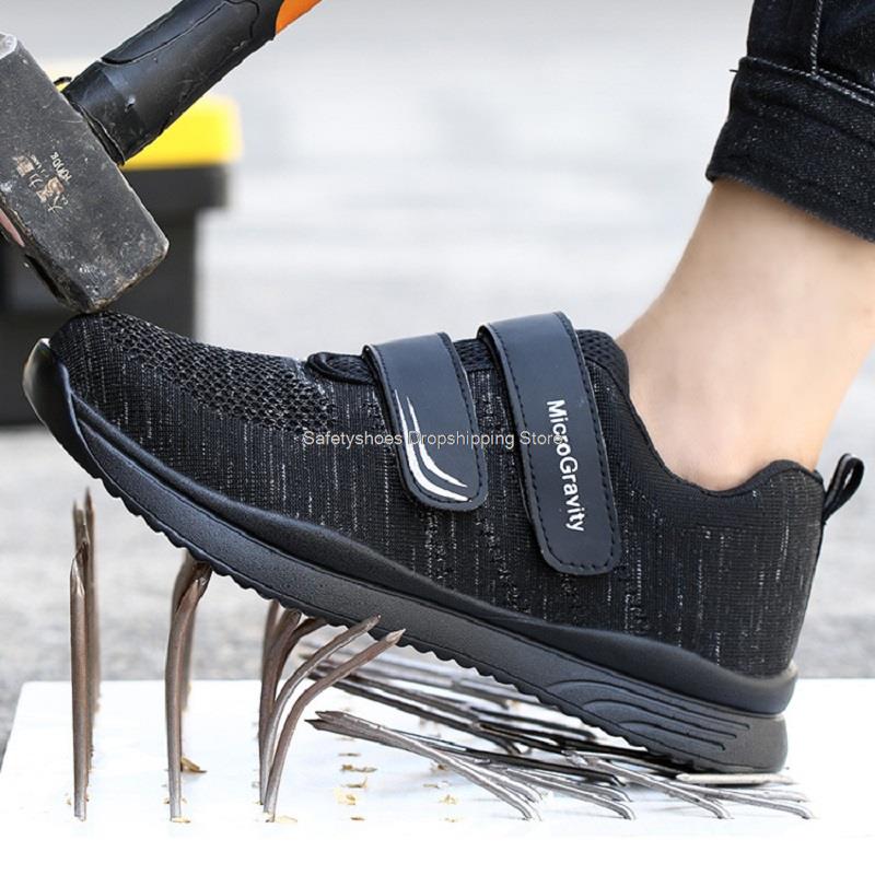 Puncture Proof Safety Shoes Men Steel Toe Sneaker Velcro Anti-smash Work Shoes Indestrutible Work Safety Boots Man Security Boot