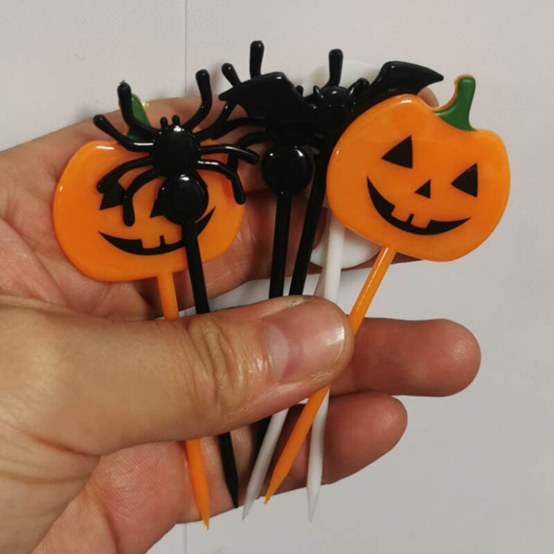 Halloween frukt liten gaffel bento dekorasjon gresskar flaggermus form dessert gaffel innleggskort kakevalg til fest kake dekorasjon