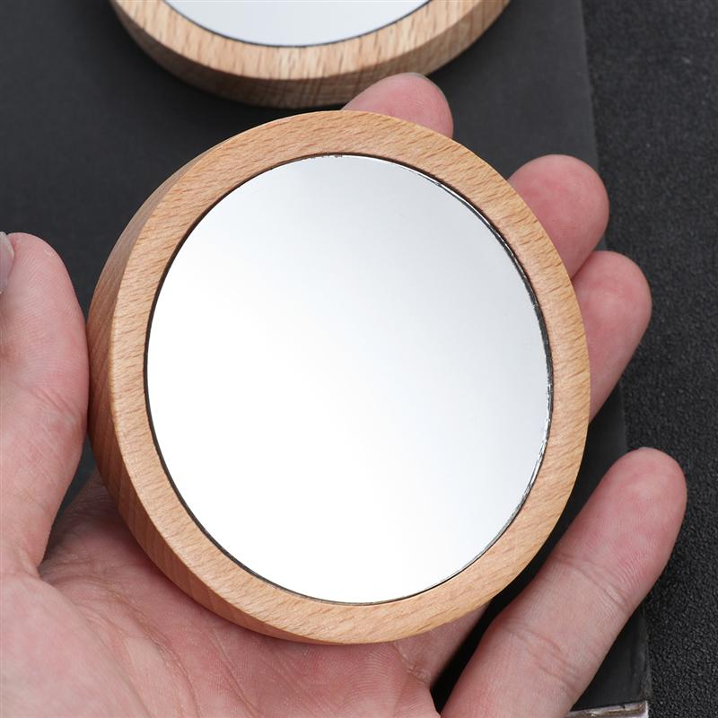 2 stk mini lommespejl bøgetræ makeup spejl træ kompakt kosmetik spejl bærbart udseende glas spejl til piger 2 størrelser