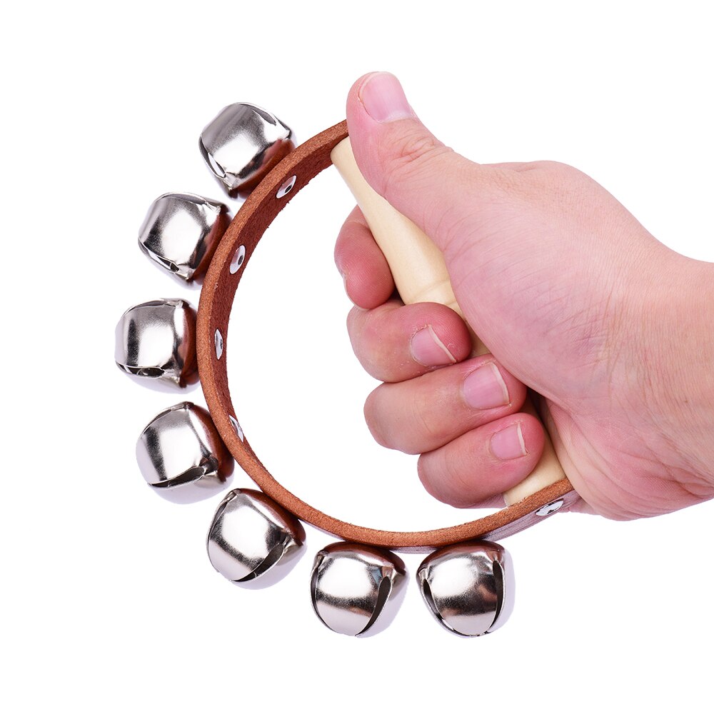 Handbell Hand Bells with 5pcs Jingle Bells Wood Handle Musical Instrument Baby Toy for Music Class Party Game