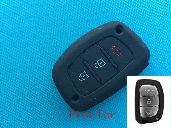 3- knops slimme siliconen sleutelhoes voor hyundai tucson  ix35 solaris  i25 i30 mistra accent afstandsbediening, klapbehuizing, leeg: Zwart