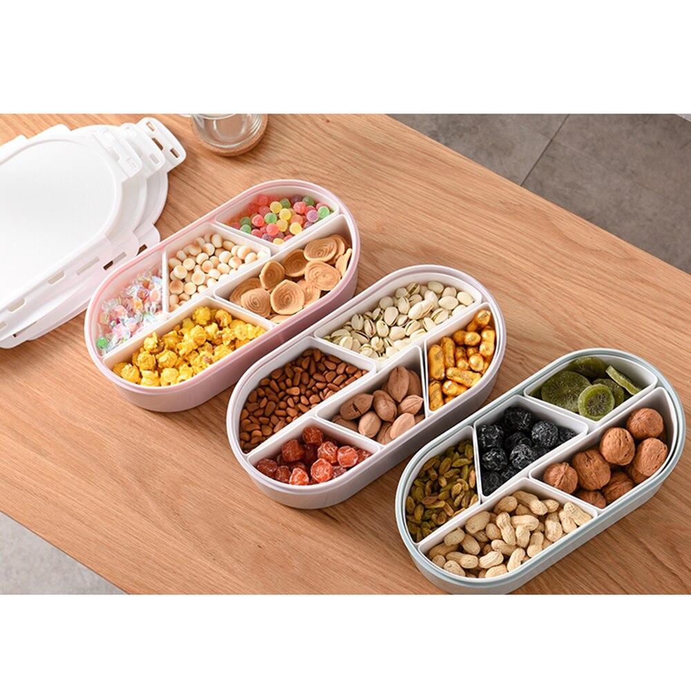 Nuts Plate with Lid Candy Box Fruit Plate Seal Detachable Multi Grid Plastic Tray Candy Snack Dish Bowl Dessert Serving Platter