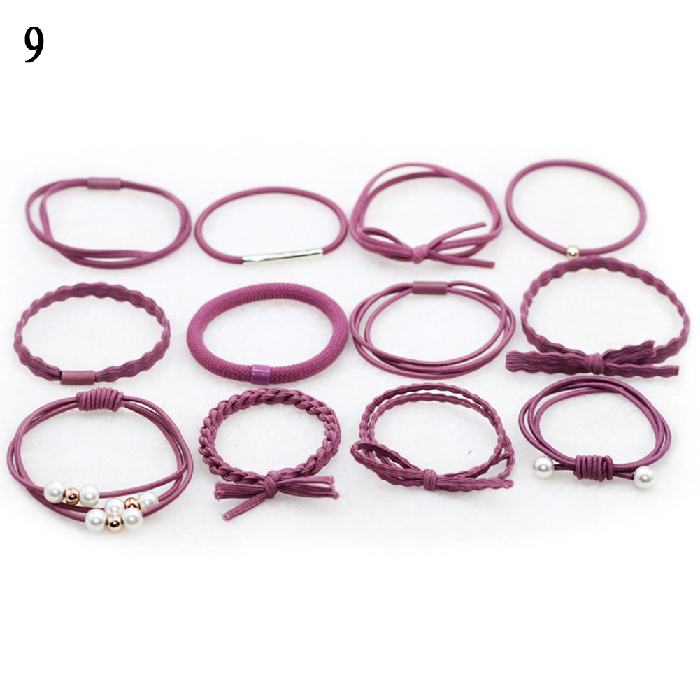 12Ps/Set Elastic Hair Bands For Hair Tie Blue Pink Women Girls Korean Flower Pearl Hair Bands Ponytail Holder Hair Accessories