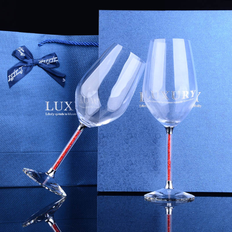 2 st vinglas set lyxig kristallbägare champagne med diamanter bröllop hem fest dricka glas: 2 st röd diamant