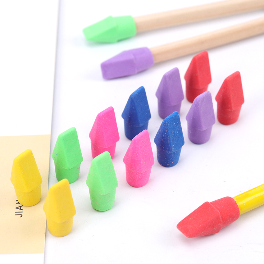 10 PCS Erasers Pencil Top Eraser Caps Chisel Shape Pencil Eraser Toppers Student Painting Correction Supplies Stationery