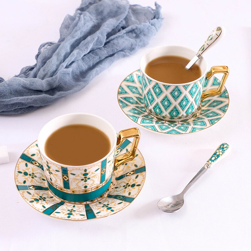 3pcs/set Nordic Phnom Penh Ceramic Coffee Cup Dish British Afternoon Tea Cup Flower Tea Set with Tray and Spoon