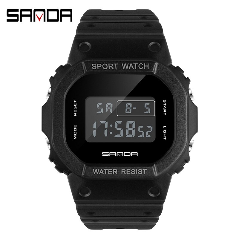 Relógio de pulso eletrônico sanda 2019, relógio de esporte feminino multifuncional de silicone, impermeável, relógios de pulso para estudantes: Black