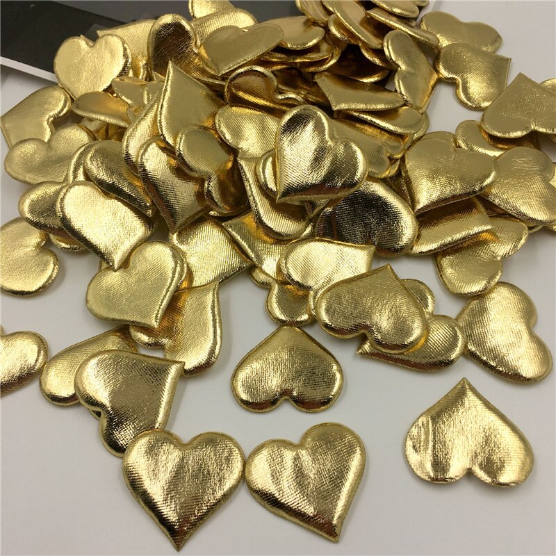 100 st guld/silver svamp vadderade hjärtprydnader pyssel barn håraccessoar material bröllopsfest dekoration utsmyckningar