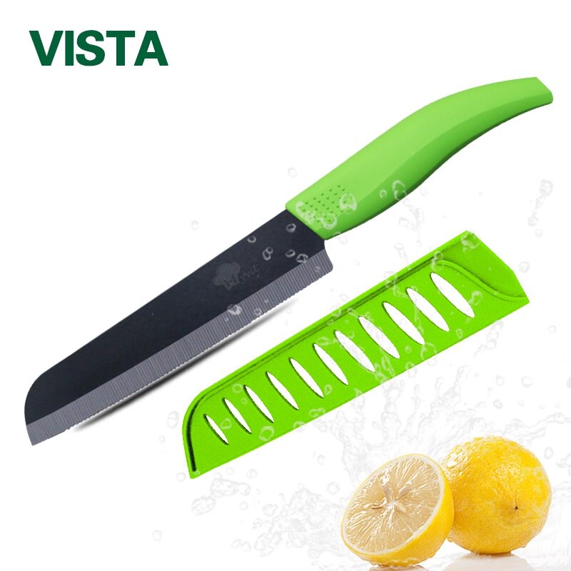 Brödkniv servad tårtkniv svart blad 4 färg 6 tum ergonomiskt handtag keramisk brödkniv matlagningsredskap kökskniv: Grön kniv