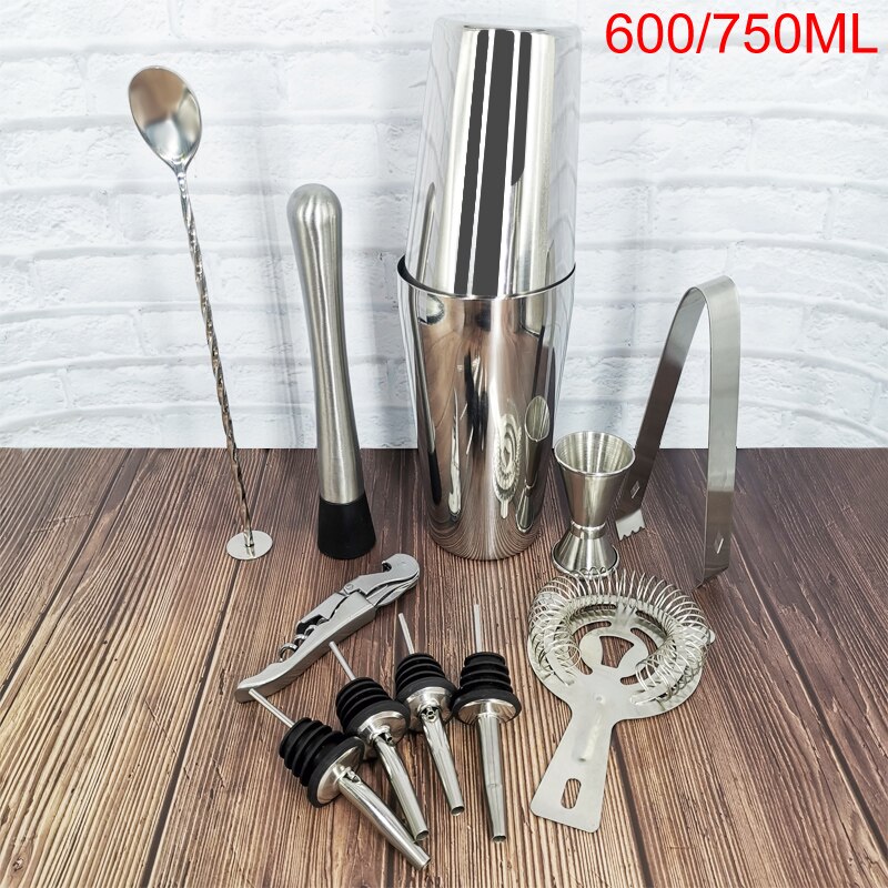 Premium Cocktail Shaker Bar Tools Set (11 piece) Stainless Steel Bartender Kit, with Many Bar Accessories Reusable Ice Cubes: 12Pc 750600ml Shaker
