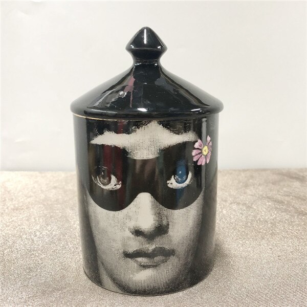 Vintage Style Black Lid Candle Holder Handmade Candles Jar Retro Lina Face Storage Makeup Ceramic Craft Home Decoration Jewerlly: 2