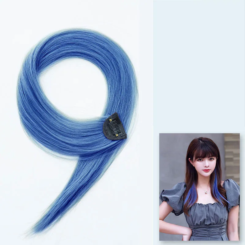 60cm postizo horquilla extensión de cabello Clip en postizo largo recto colgante oreja peluca Clip extensiones de cabello sintético Accesorios: Gris oscuro