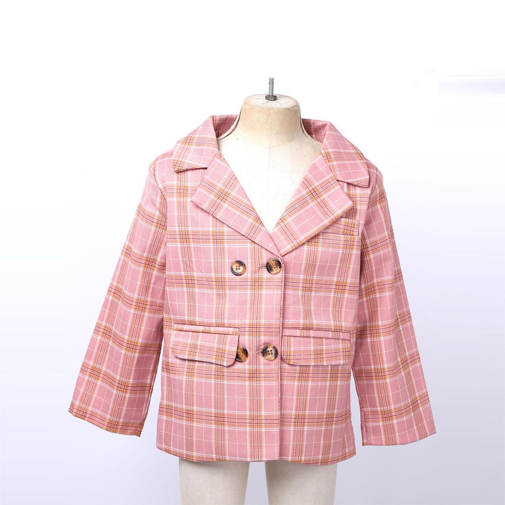 Kids Girls Clothes Set Plaid Suit School Uniform Long Sleeve Double-breasted Suit Top Pink Plaid Skirt Children Clothing Set