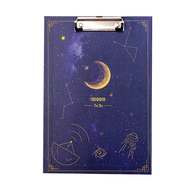 Metal Clipboard Writing Pad File Folders Document Holder Desk Storage School Office Stationery Supply 3 Sizes D5QC: moon